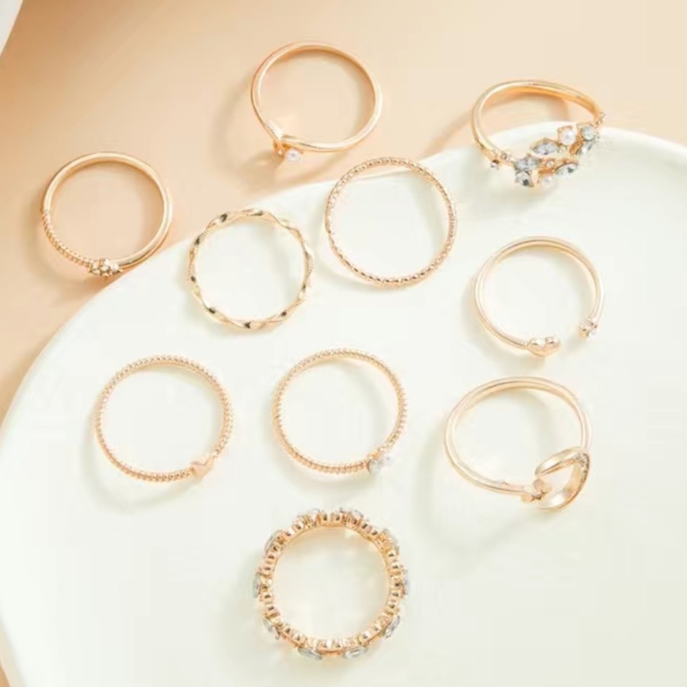 Gold Star Moon Opal Zircon Ring Set 10pc - Picture 5 of 7